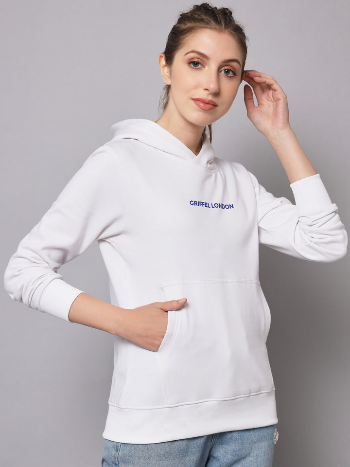 Griffel Women’s Cotton Fleece Full Sleeve White Hoodie Sweatshirt - griffel