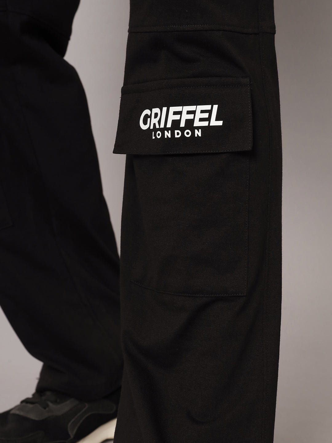 GRIFFEL Men Cotton 6 Pocket Front Logo Black Teddy Printed Trackpants - griffel