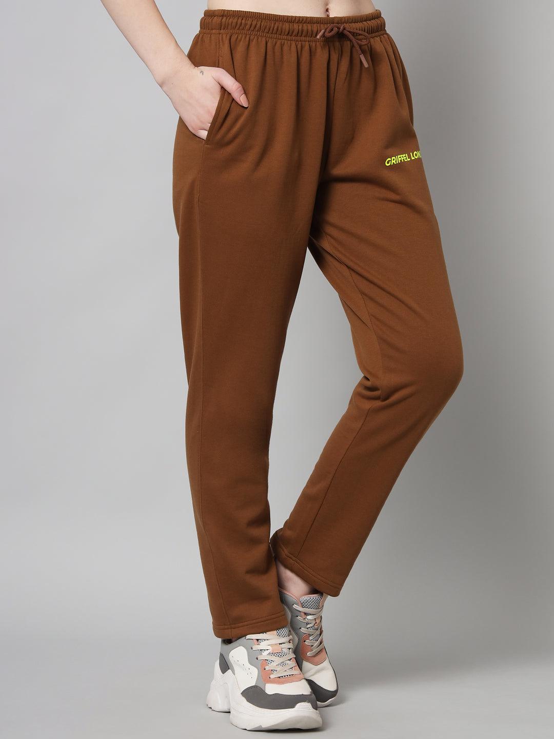 Griffel Women’s Front Logo Basic Solid Coffee Trackpant - griffel