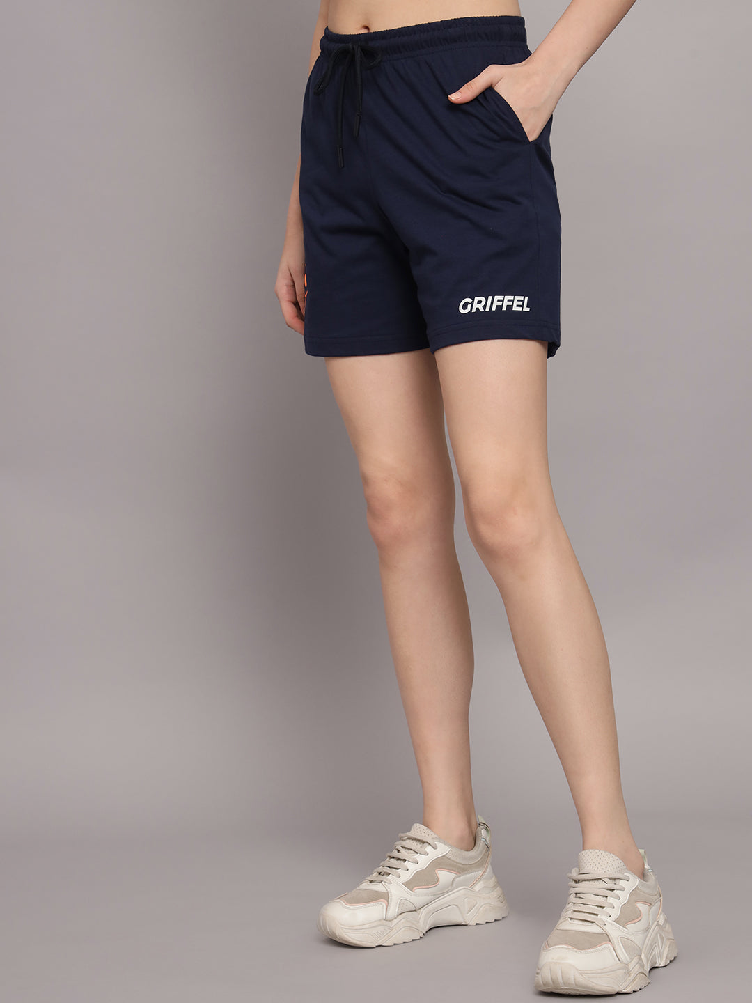 GRIFFEL Women Placement Print Oversized Loose fit Navy Short - griffel