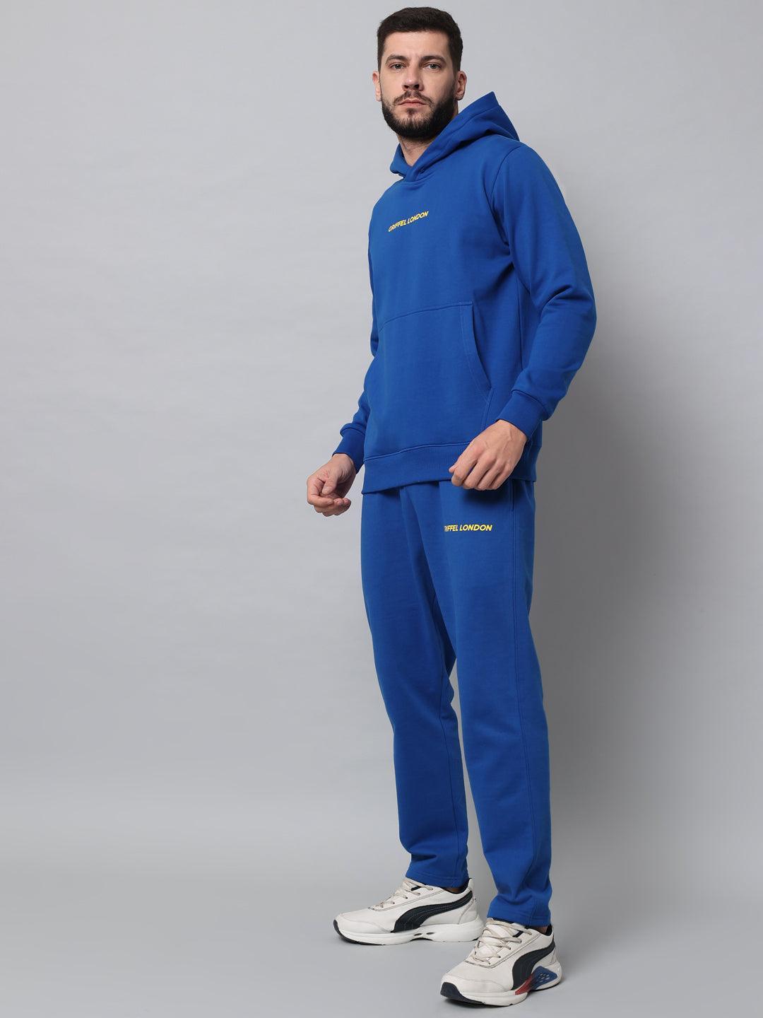 Griffel Men's Front Logo Solid Fleece Basic Hoodie and Joggers Full set Royal Tracksuit - griffel