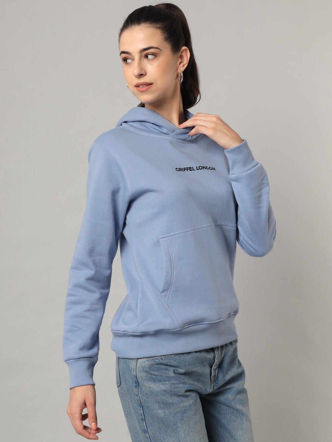 Griffel Women’s Cotton Fleece Full Sleeve Sky Blue Hoodie Sweatshirt - griffel