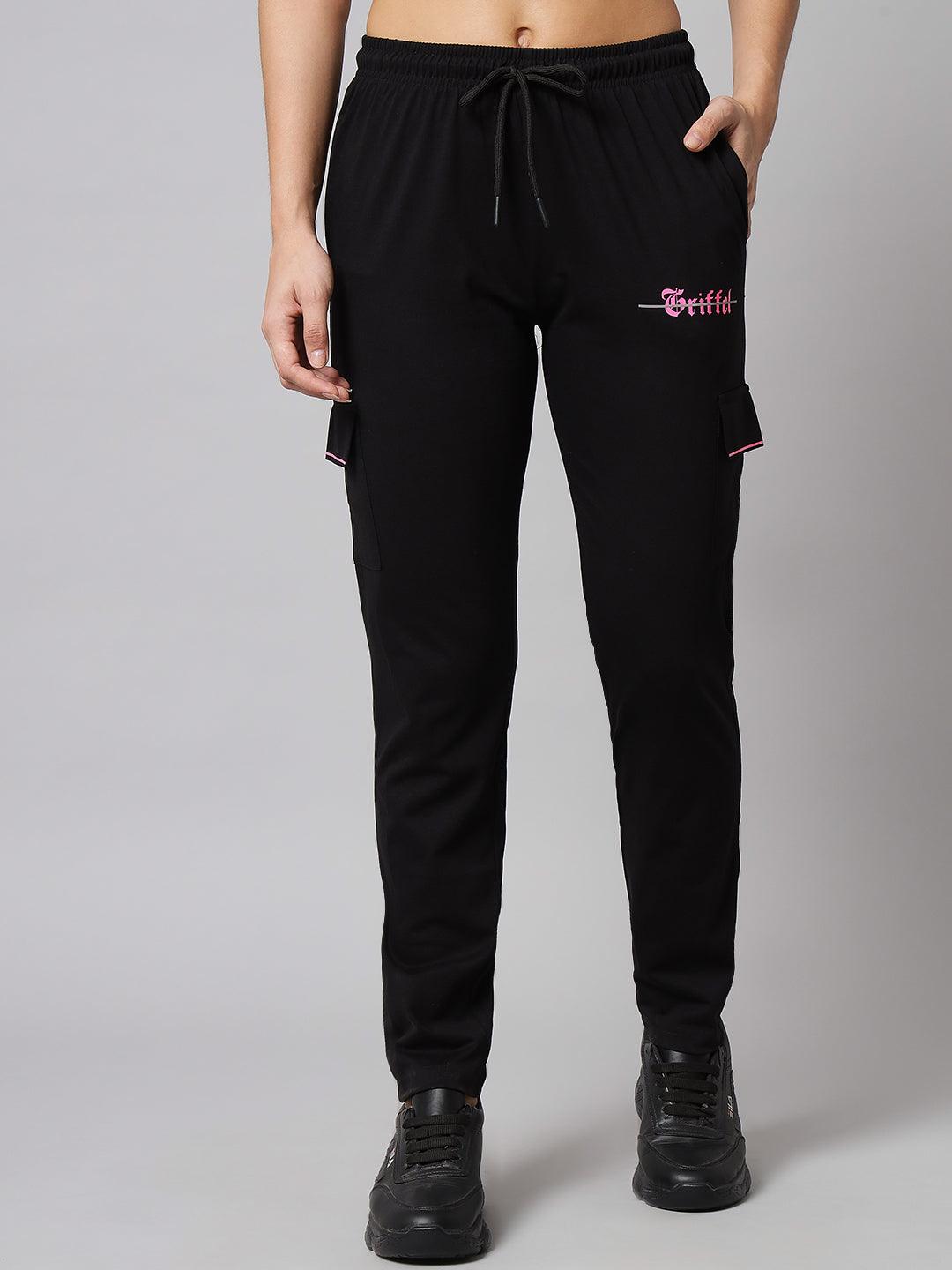 GRIFFEL Women Black Printed Oversized Loose fit T-shirt and Trackpant Set - griffel