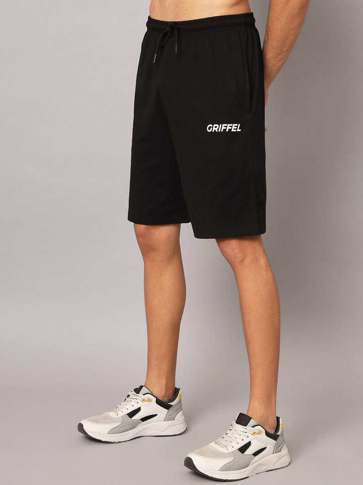 GRIFFEL Men Basic Solid Black Loose fit Shorts - griffel