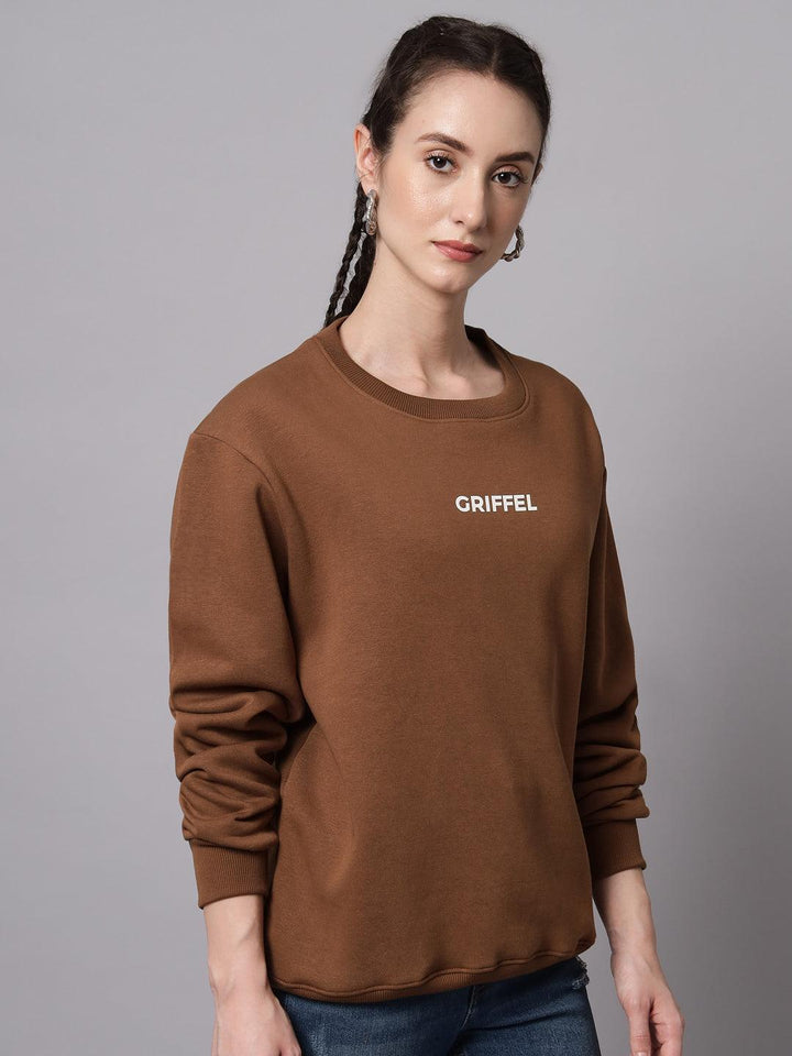 Griffel Women’s Printed Round Neck Coffee Cotton Fleece Full Sleeve Sweatshirt - griffel