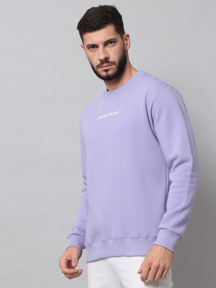 Griffel Men's Cotton Fleece Round Neck Mauve Sweatshirt with Full Sleeve and Front Logo Print - griffel