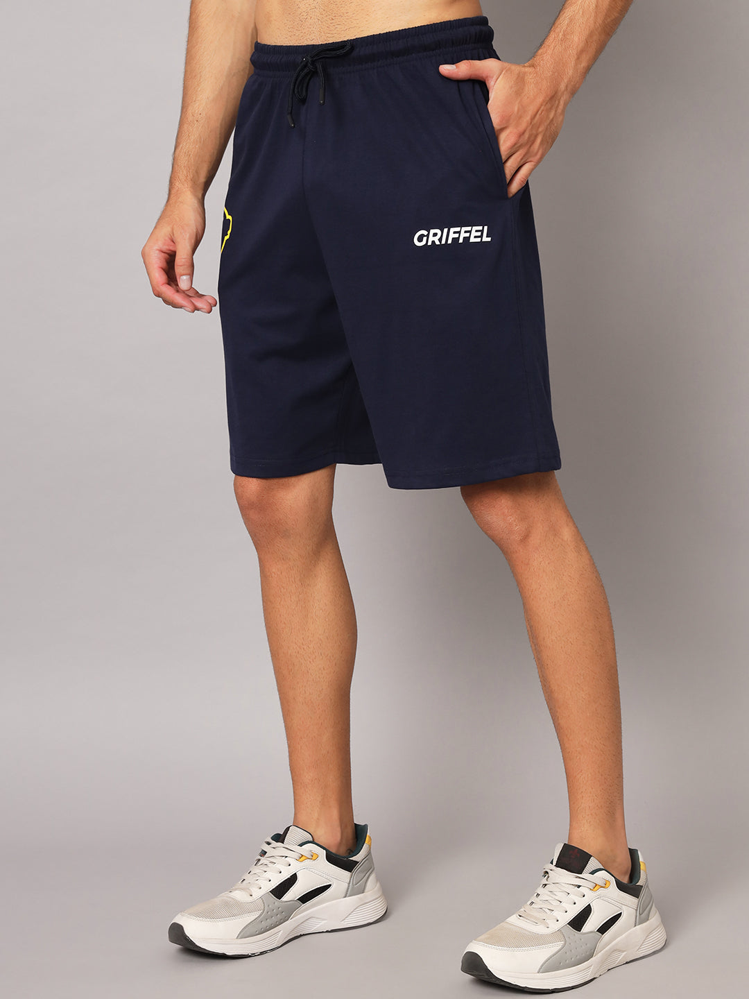 GRIFFEL Men Basic Solid Navy Loose fit Shorts - griffel