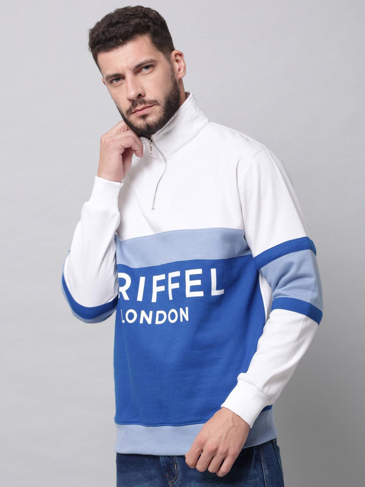 Griffel Men's Cotton Fleece Colorblocked Sweatshirt with Long Sleeve and Front Logo Print - griffel