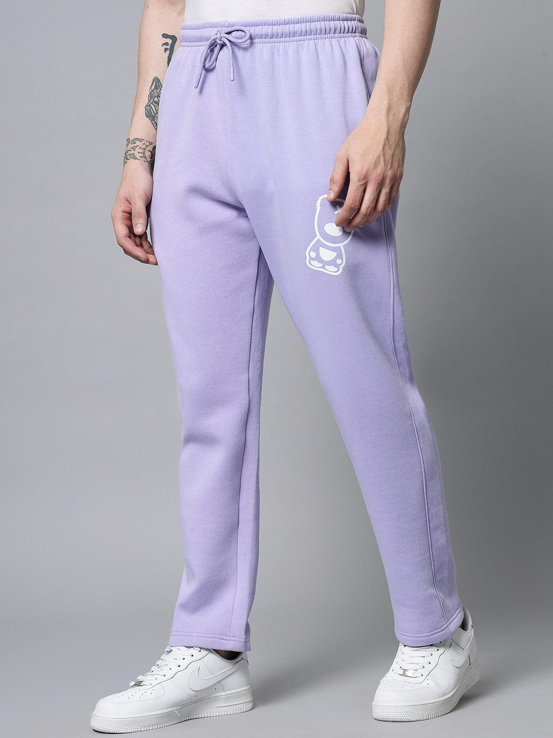GRIFFEL Men Fleece Basic Solid Front Logo Mauve Trackpants - griffel