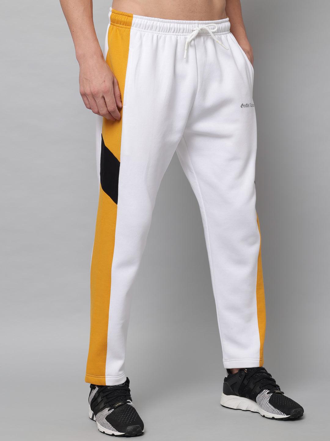 GRIFFEL Men Fleece Basic Solid Front Logo White Trackpants - griffel