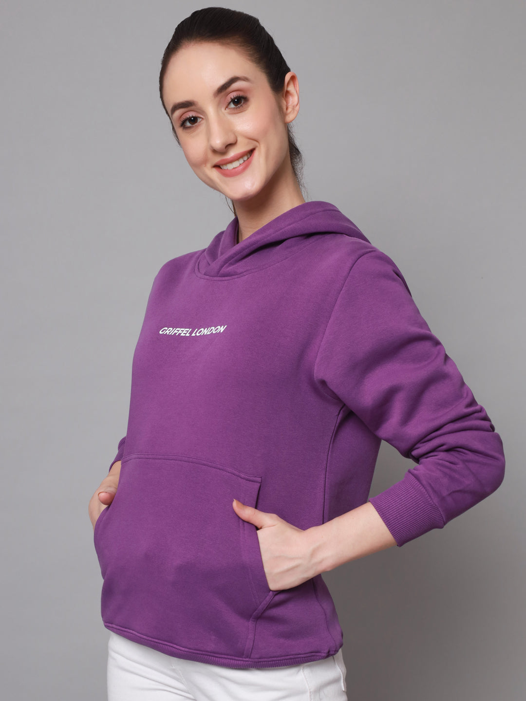 Griffel Women’s Cotton Fleece Full Sleeve Dark Purple Hoodie Sweatshirt - griffel