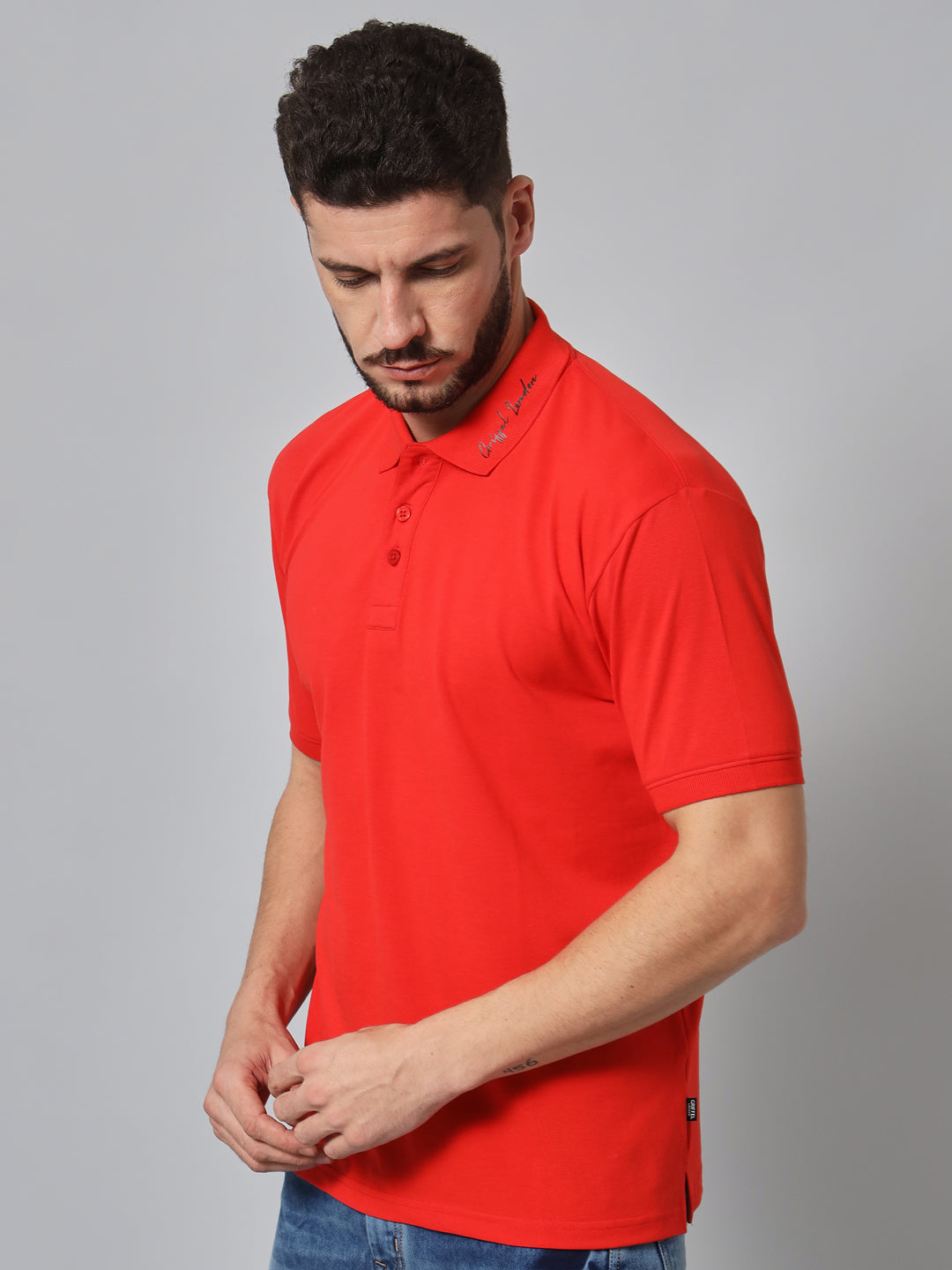 GRIFFEL Men's Red Cotton Polo T-shirt - griffel