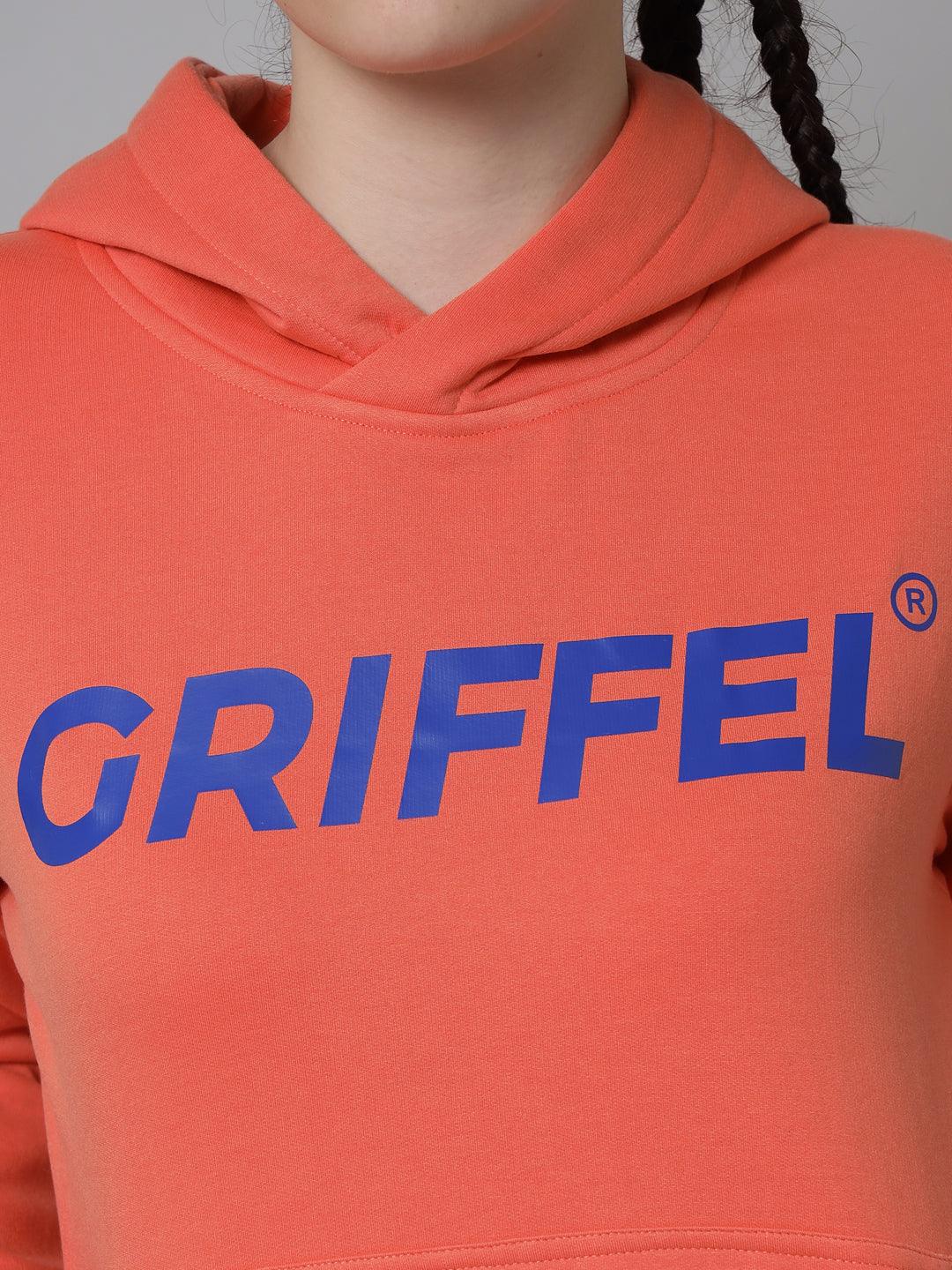 Griffel Women’s Cotton Fleece Full Sleeve Hoodie Peach Printed Sweatshirt - griffel