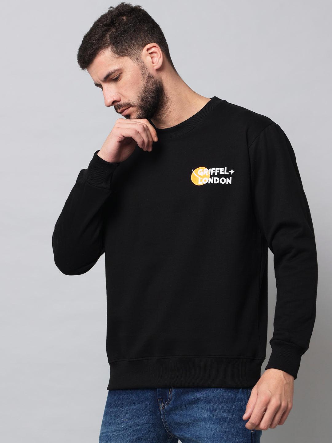 Griffel Men's Cotton Fleece Round Neck Sweatshirt with Full Sleeve and Front Logo Print - griffel