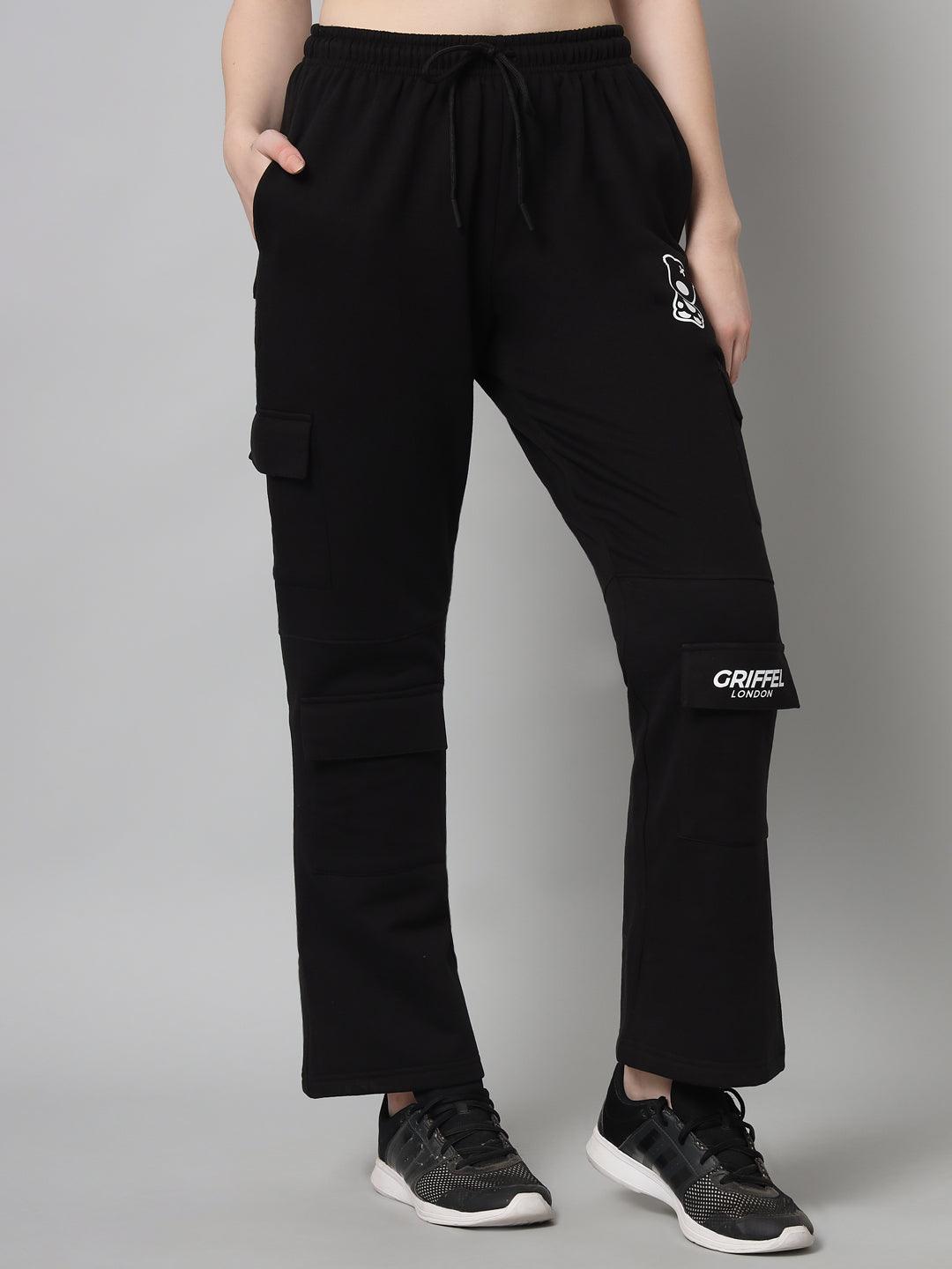 Griffel Women’s Front Teddy Logo 6 Pocket Grey Black Trackpant - griffel