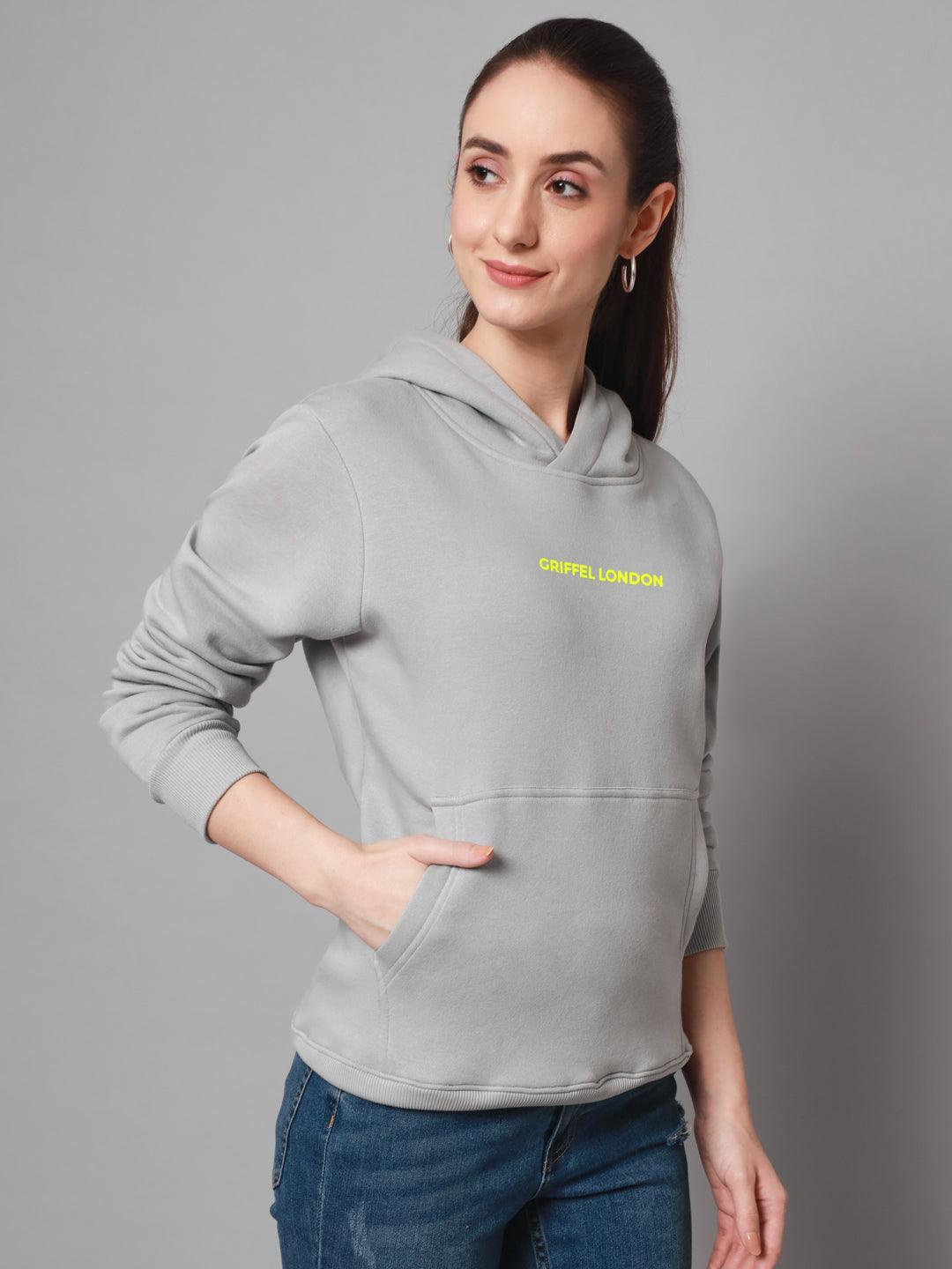 Griffel Women’s Cotton Fleece Full Sleeve Steel Grey Hoodie Sweatshirt - griffel