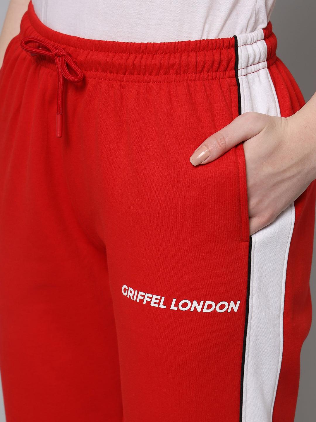 Griffel Women’s Front Logo Color Blocked Red Trackpant - griffel
