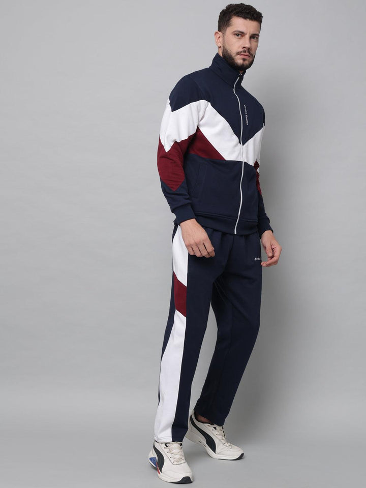 Griffel Men's Color Blocked Front Logo Fleece Zipper and Jogger Full set Navy Tracksuit - griffel