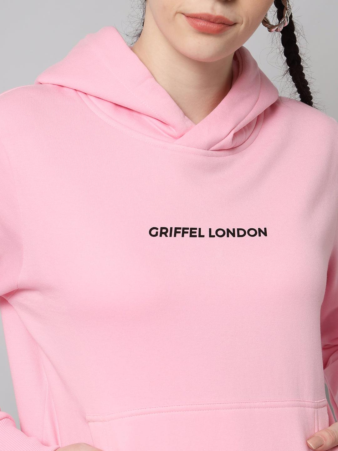 Griffel Women’s Cotton Fleece Full Sleeve Pink Hoodie Sweatshirt - griffel