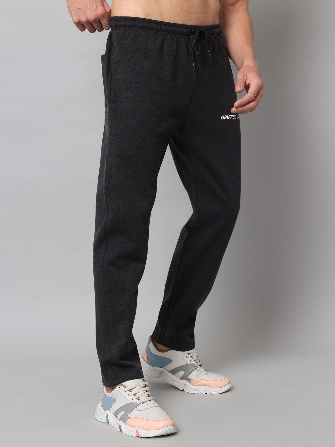 GRIFFEL Men Fleece Basic Solid Front Logo Anthra Trackpants - griffel