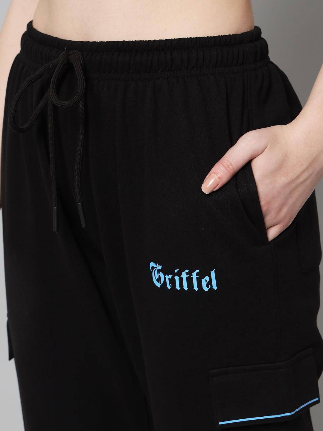 Griffel Women’s Front Logo 6 Pocket Sky Black Trackpant - griffel