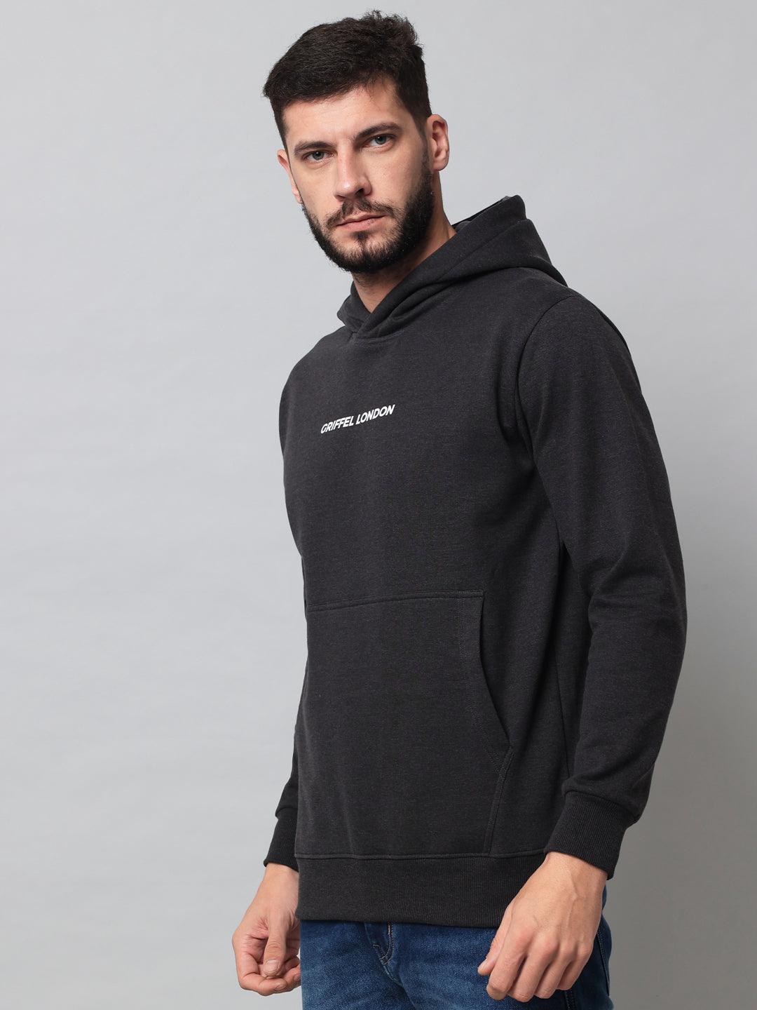 Griffel Men's Anthra Cotton Front Logo Fleece Hoody Sweatshirt with Full Sleeve - griffel