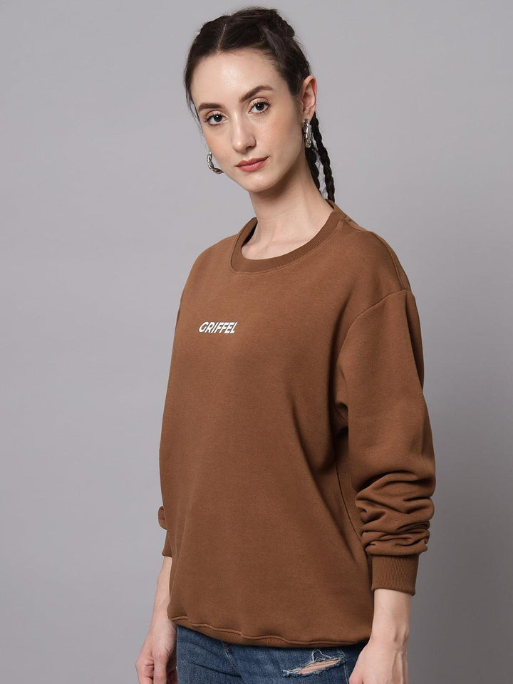 Griffel Women’s Printed Round Neck Coffee Cotton Fleece Full Sleeve Sweatshirt - griffel