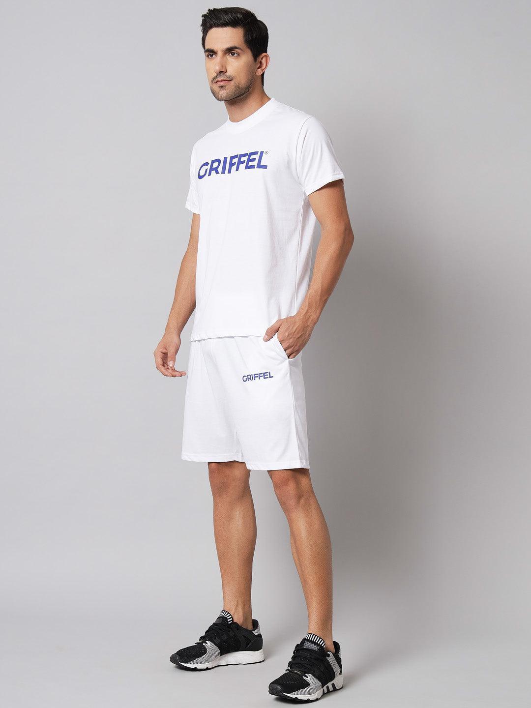 GRIFFEL Men Printed White Regular fit T-shirt and Short Set - griffel
