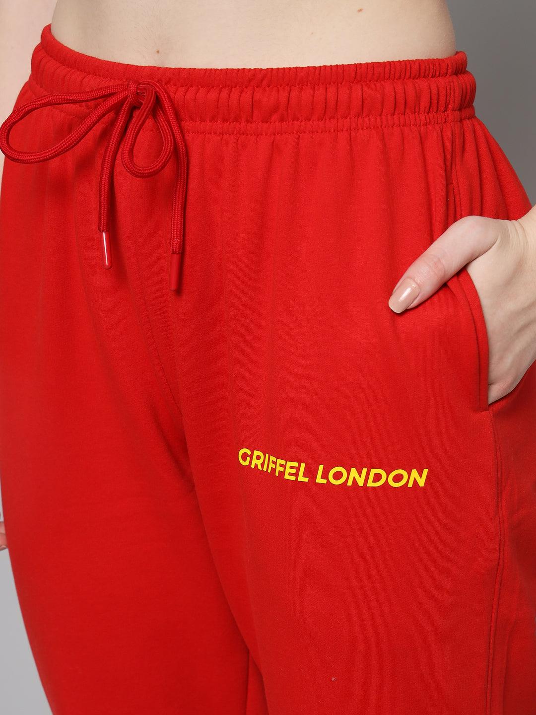 Griffel Women’s Front Logo Basic Solid Red Trackpant - griffel