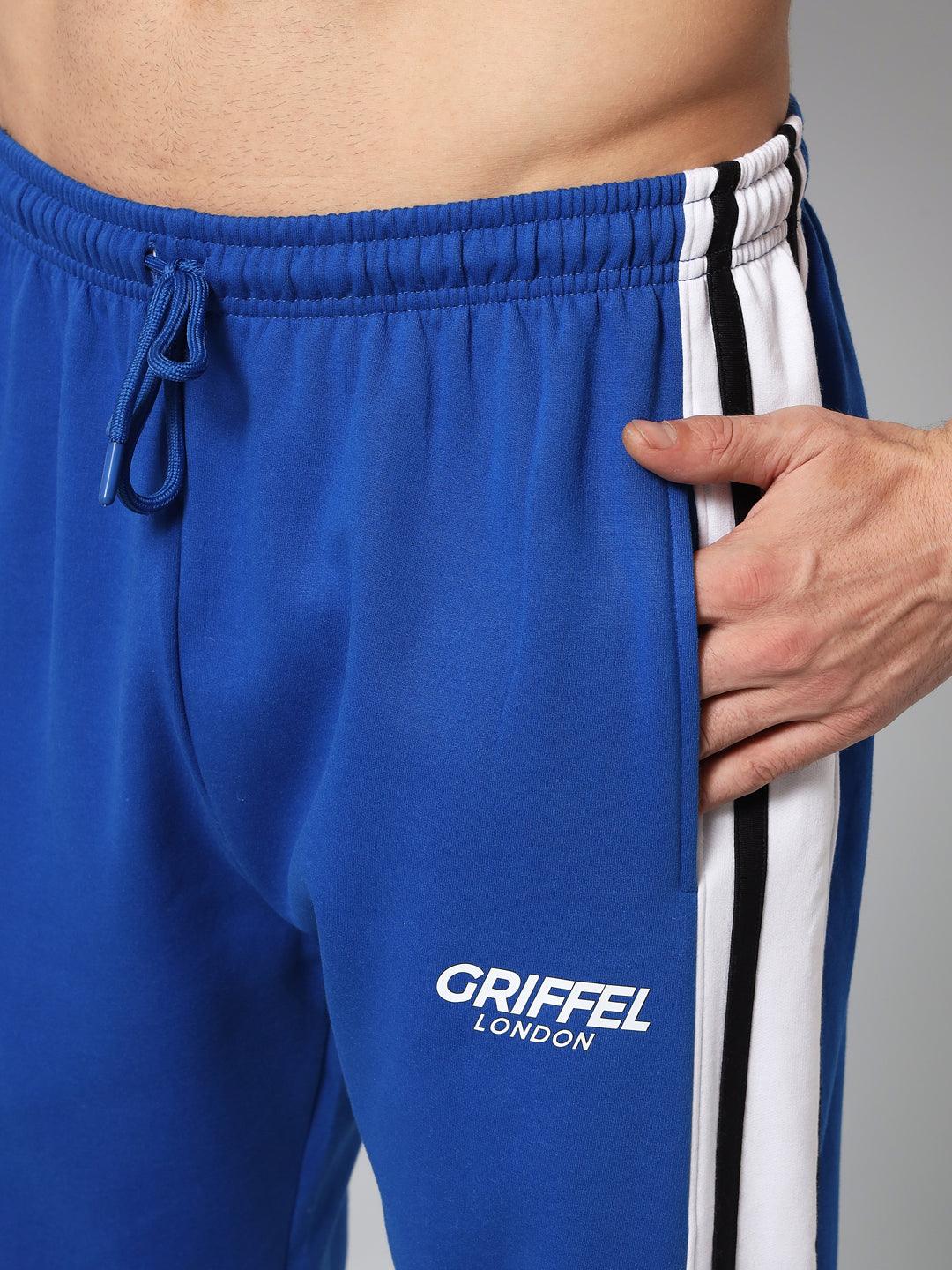 GRIFFEL Men Fleece Color Blocked Front Logo Royal Trackpants - griffel