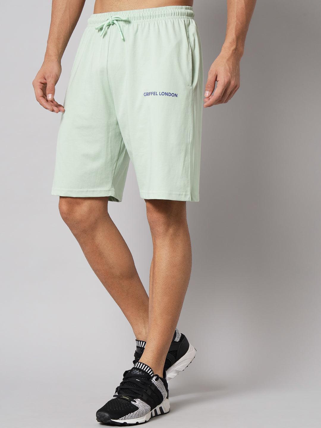 GRIFFEL Men Basic Solid Sea Green Regular fit Shorts - griffel