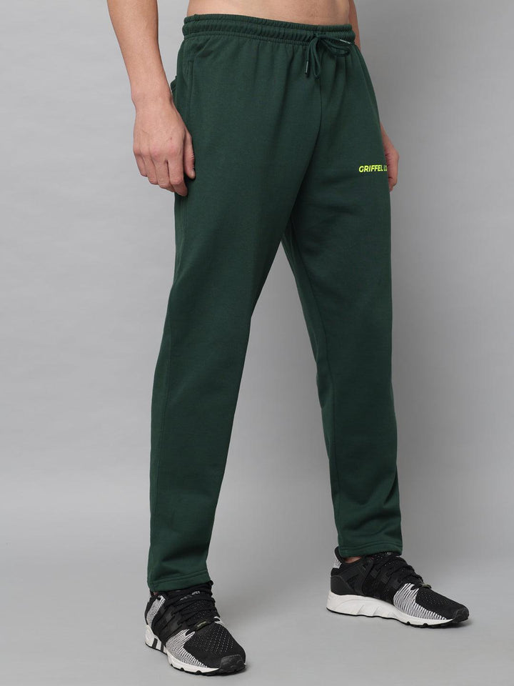GRIFFEL Men Fleece Basic Solid Front Logo Green Trackpants - griffel
