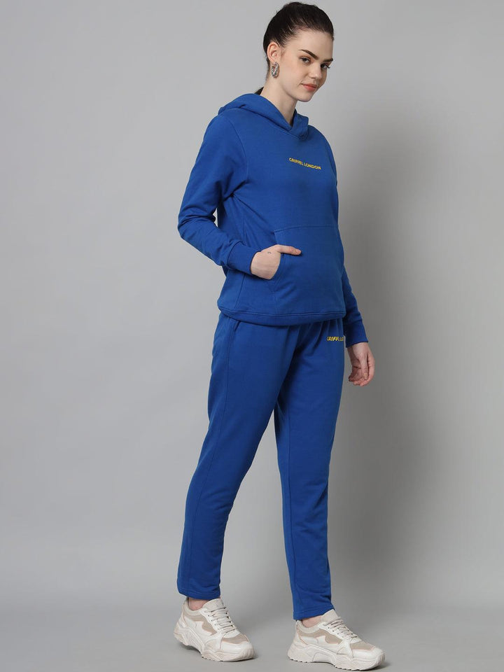Griffel Women Solid Fleece Basic Hoodie and Joggers Full set Royal Tracksuit - griffel