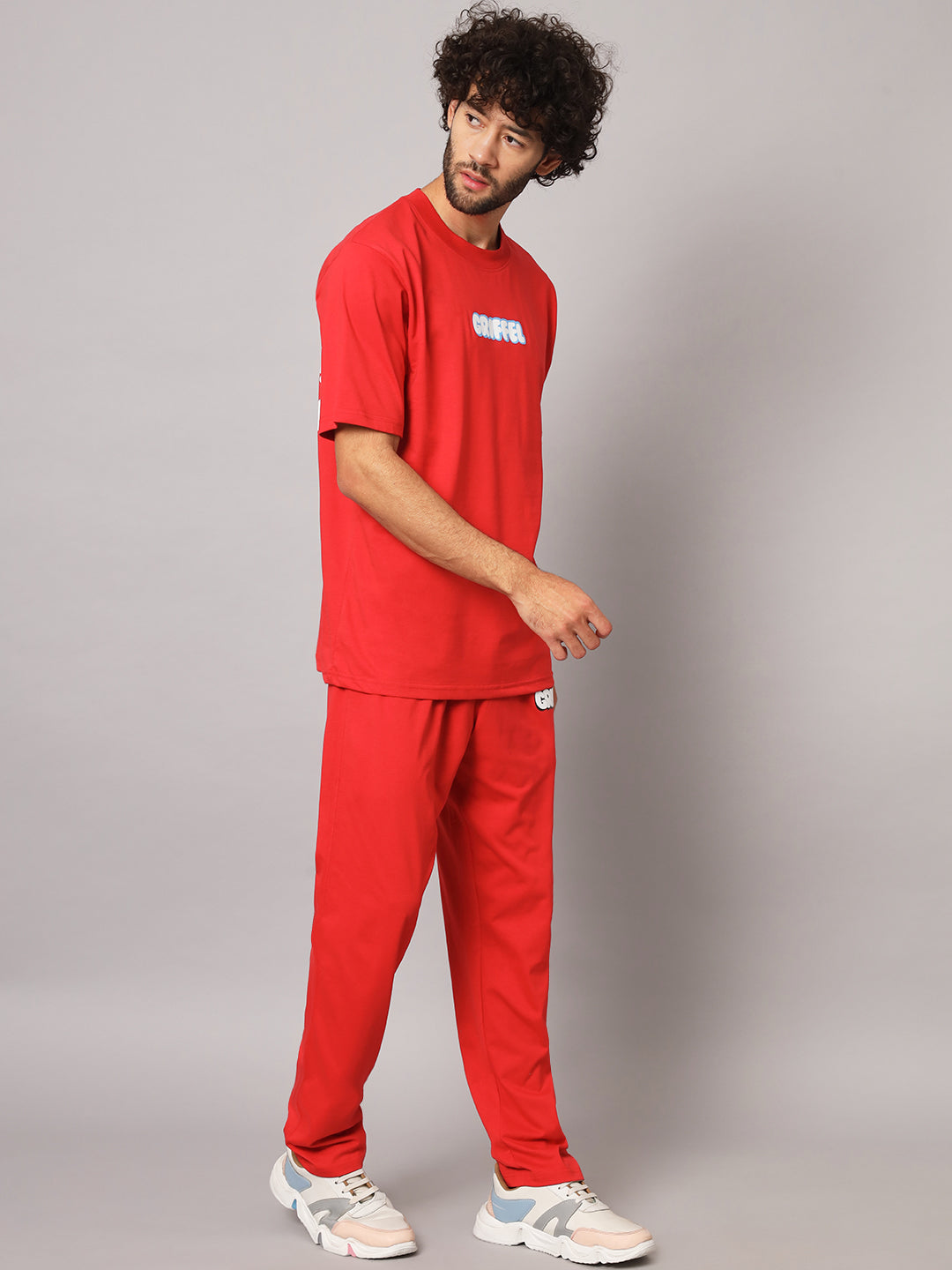 GRIFFEL Men Printed Red Regular fit T-shirt and Trackpant Set - griffel