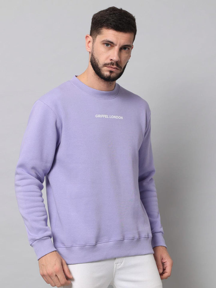 Griffel Men's Cotton Fleece Round Neck Mauve Sweatshirt with Full Sleeve and Front Logo Print - griffel