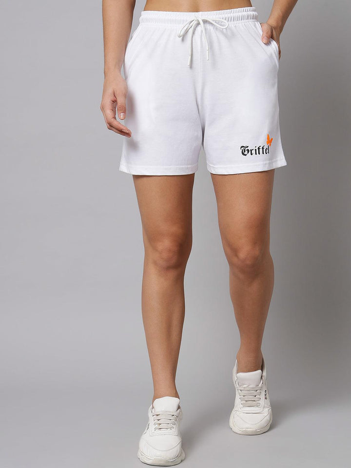 GRIFFEL Women White Printed Oversized Loose fit T-shirt and Short Set - griffel