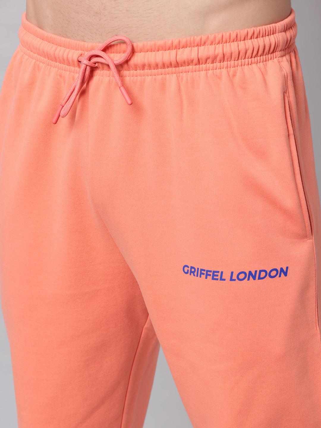Griffel Men's Front Logo Solid Fleece Basic R-Neck Sweatshirt and Joggers Full set Peach Tracksuit - griffel