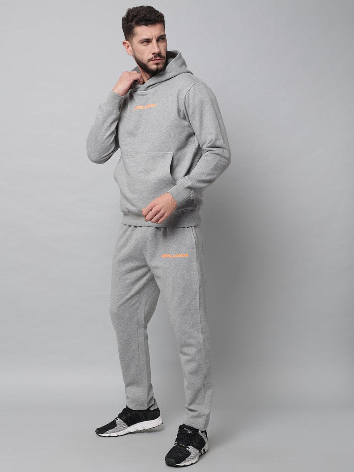 Griffel Men's Front Logo Solid Fleece Basic Hoodie and Joggers Full set Grey Tracksuit - griffel
