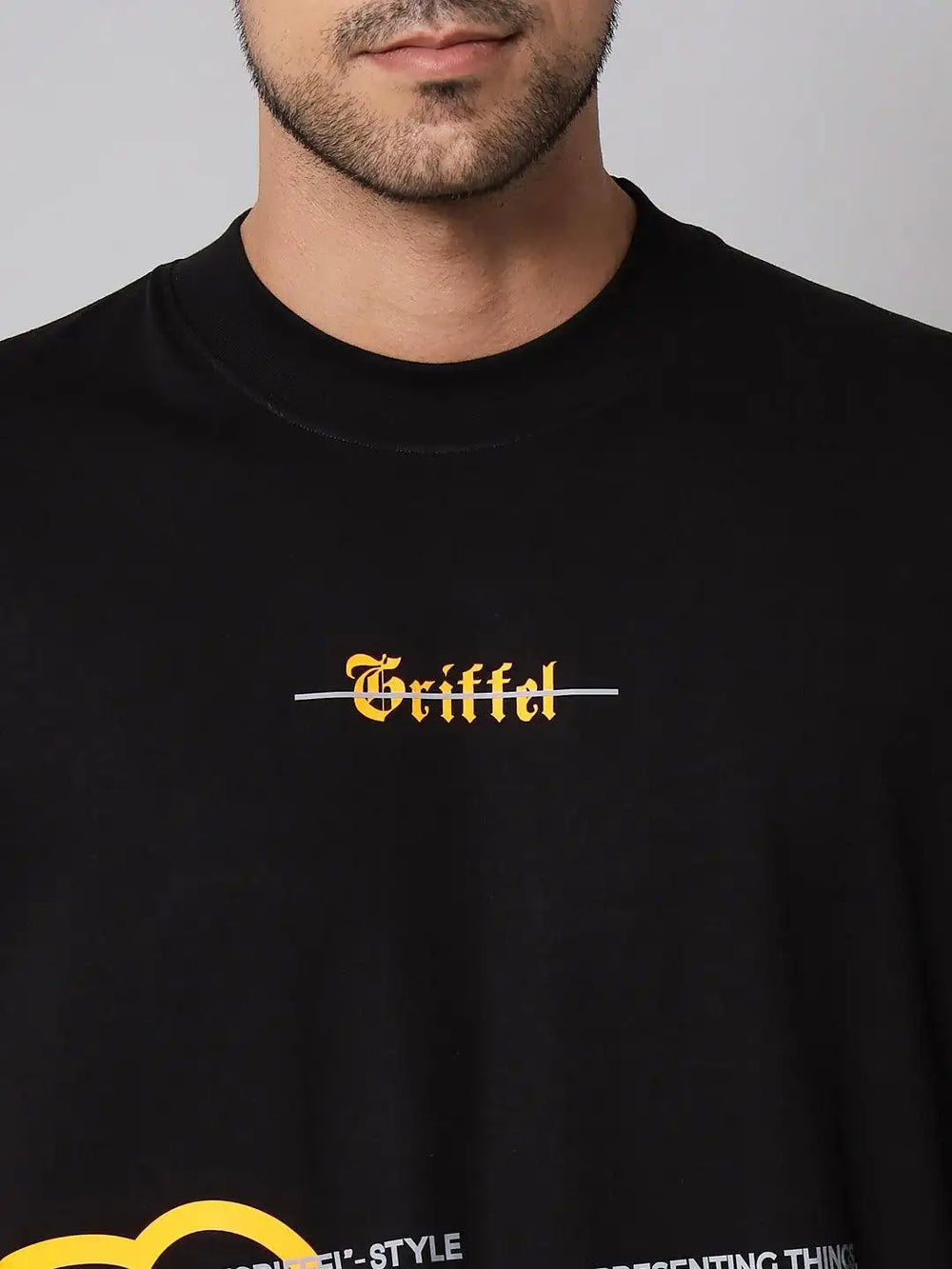 GRIFFEL Men Printed Black Loose fit T-shirt and Trackpant Set - griffel
