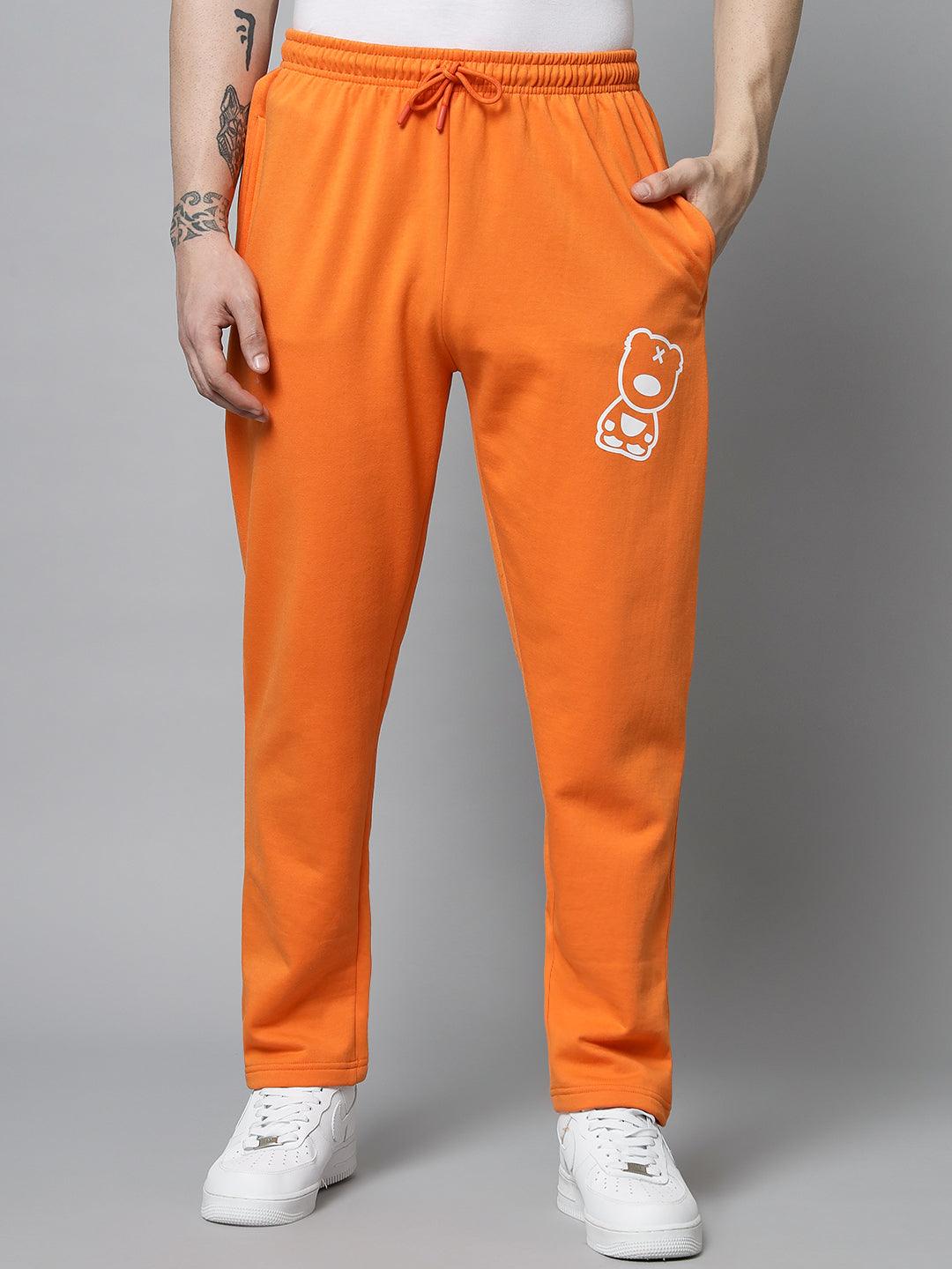 Griffel Men's Front Logo Print Fleece Zipper and Jogger Full set Orange Tracksuit - griffel