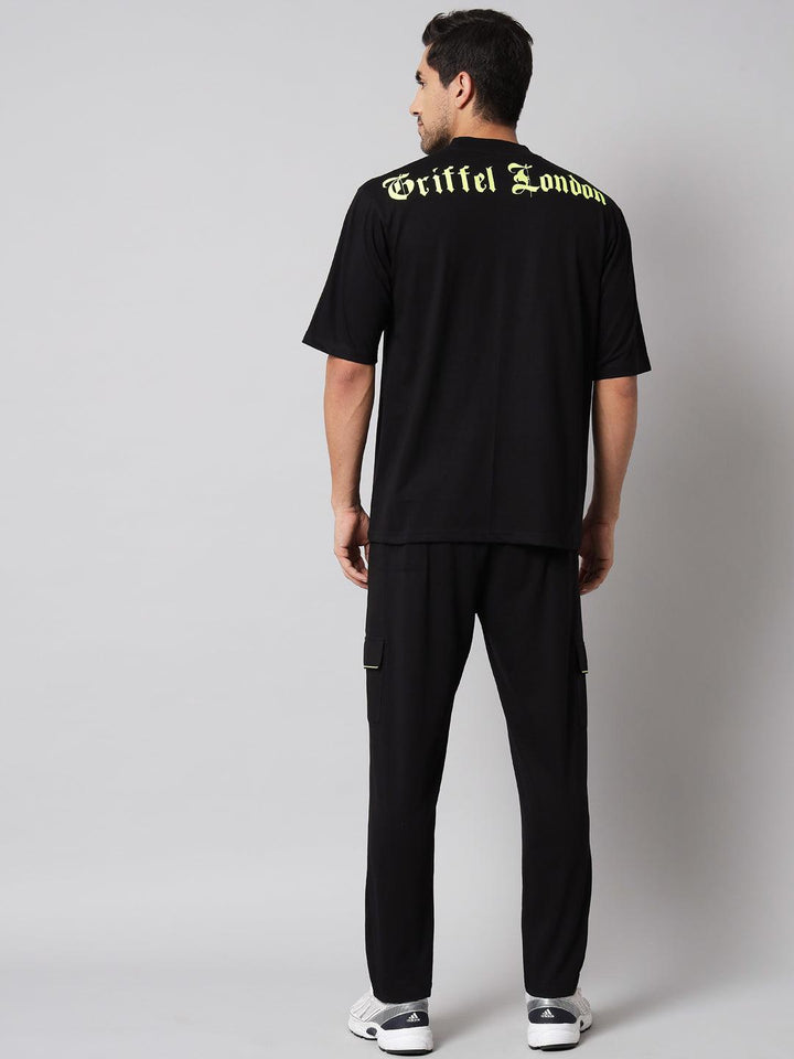 GRIFFEL Men Printed Black Loose fit T-shirt and Trackpant Set - griffel