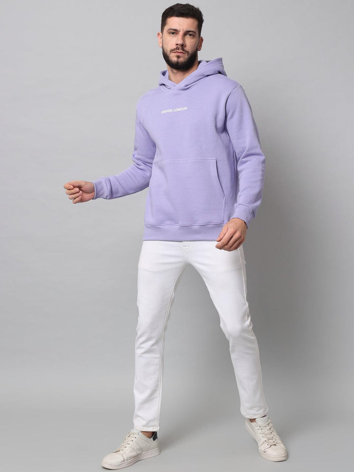 Griffel Men's Light Purple Cotton Front Logo Fleece Hoody Sweatshirt with Full Sleeve - griffel