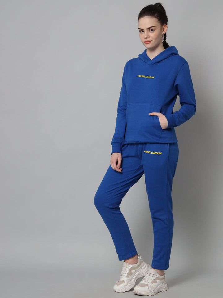 Griffel Women Solid Fleece Basic Hoodie and Joggers Full set Royal Tracksuit - griffel
