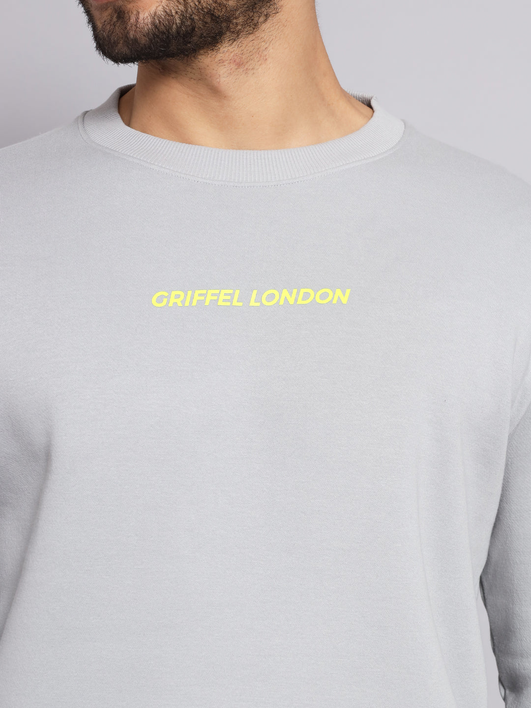 Griffel Men's Front Logo Solid Fleece Basic R-Neck Sweatshirt and Joggers Full set Steel Grey Tracksuit - griffel