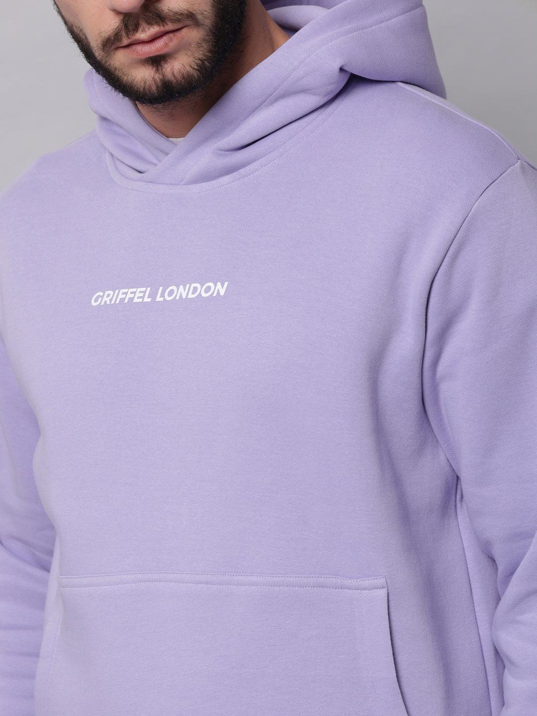 Griffel Men's Front Logo Solid Fleece Basic Hoodie and Joggers Full set Mauve Tracksuit - griffel