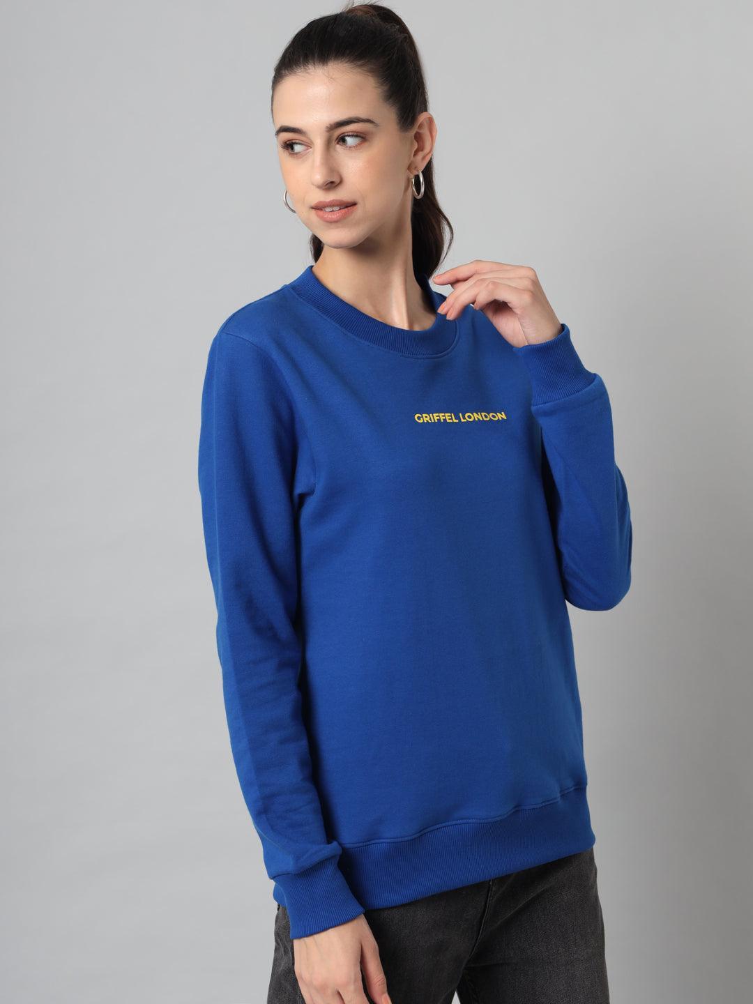 Griffel Women’s Printed Round Neck Royal Cotton Fleece Full Sleeve Sweatshirt - griffel