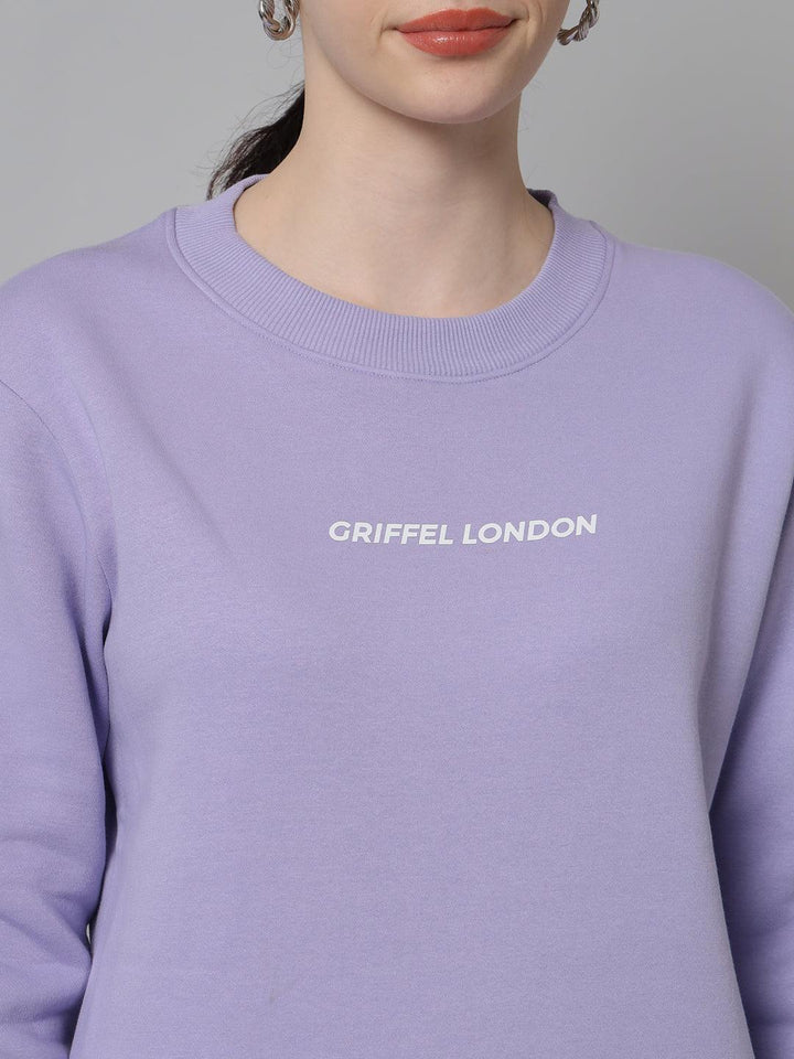 Griffel Women Solid Fleece Basic Round Neck Sweatshirt and Joggers Full set Mauve Tracksuit - griffel