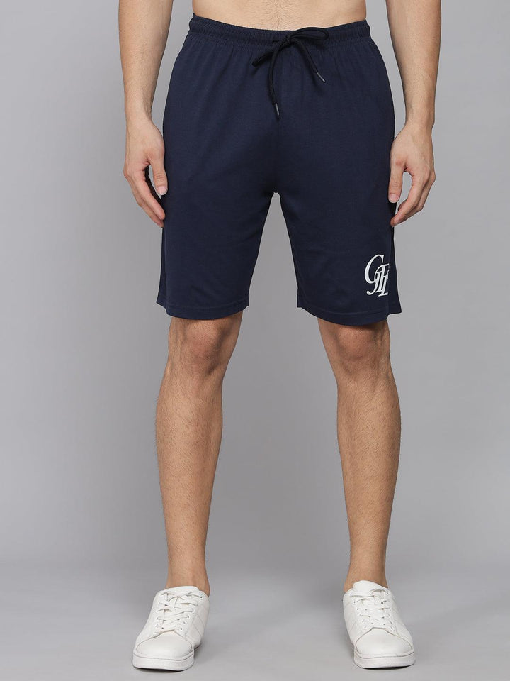GRIFFEL Men Basic Solid Navy Regular fit Shorts - griffel