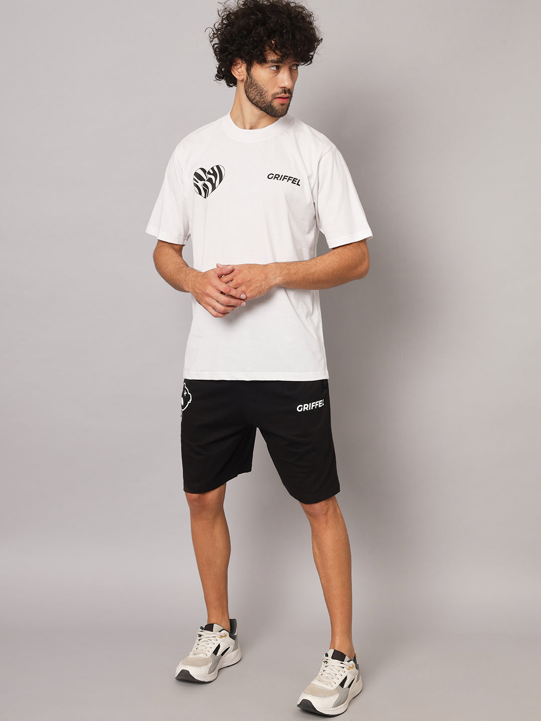 GRIFFEL Men Printed White Loose fit T-shirt and Short Set - griffel