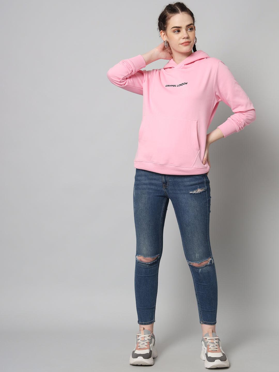 Griffel Women’s Cotton Fleece Full Sleeve Pink Hoodie Sweatshirt - griffel